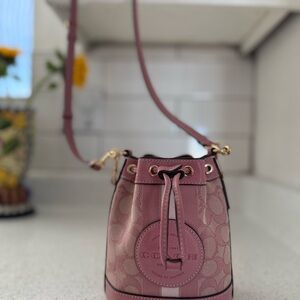 Coach Pink/Gold Crossbody Bucket Bag